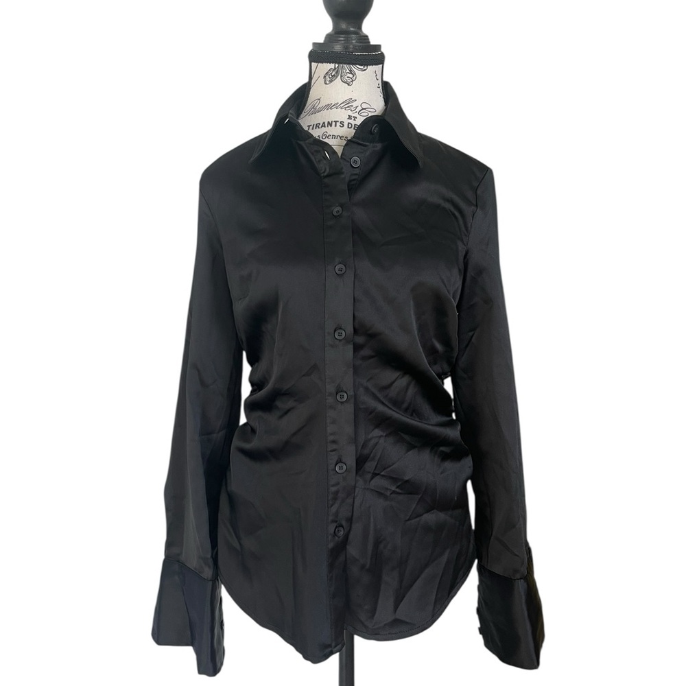 Topshop Black Satin Button-Down Shirt